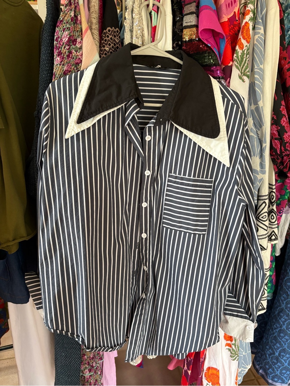 Beulah Black and White Striped Women's Button-Up Shirt